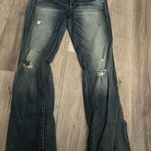 American Eagle Outfitters Blue Distressed Flare Jeans